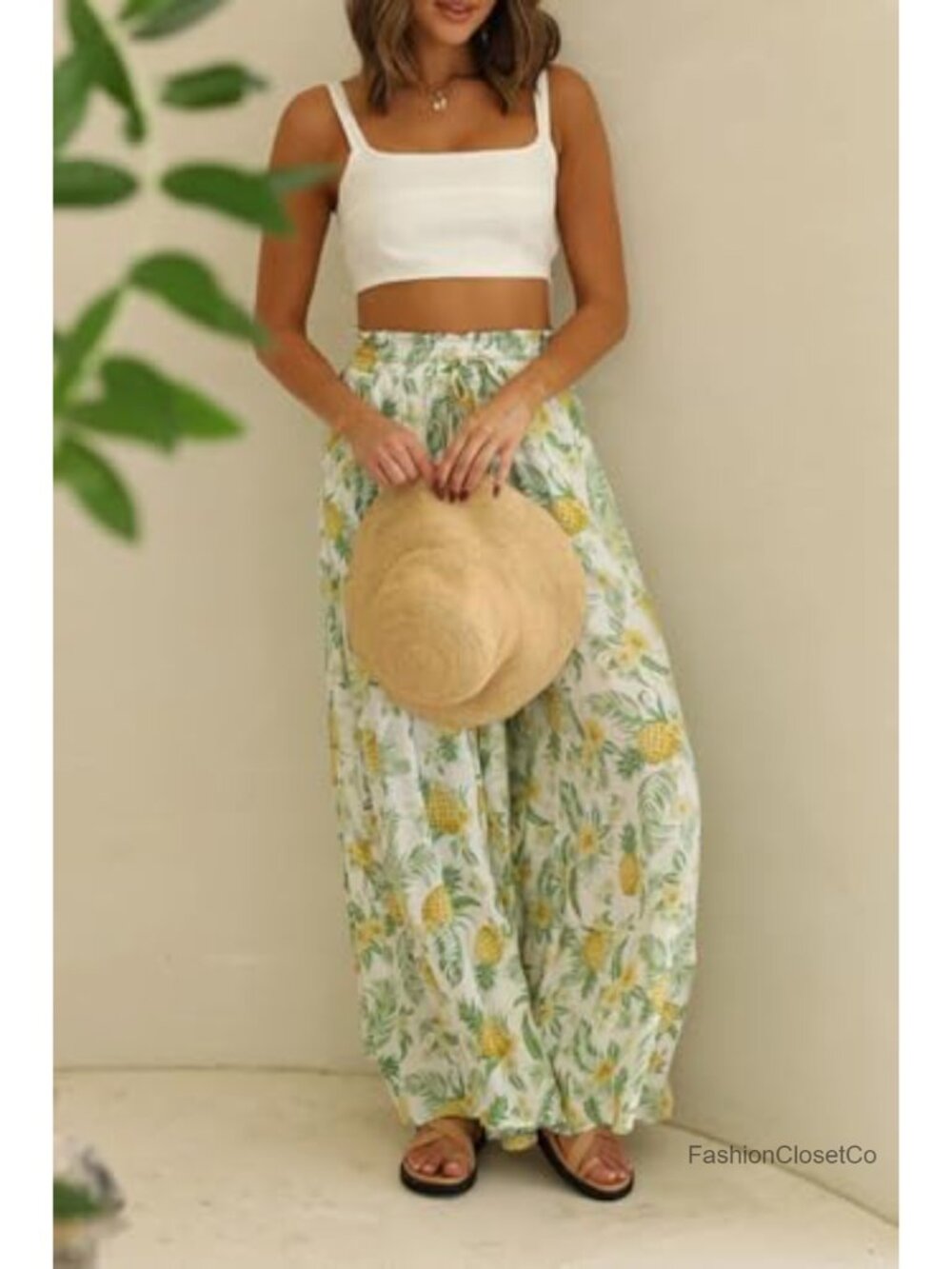 Wide Leg Flowy Palazzo Pants with Pockets Drawstring High Waisted Casual Summer - Picture 3 of 6